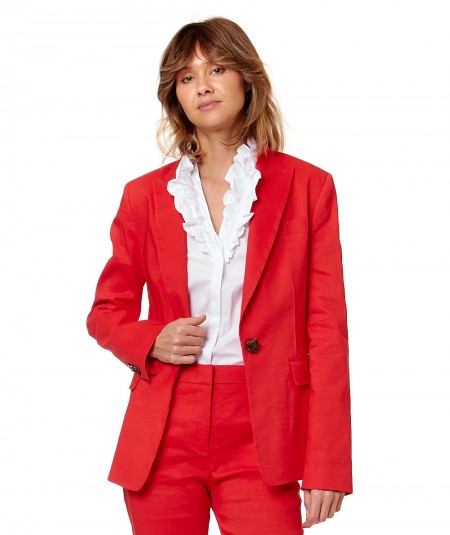 PINKO SINGLE-BREASTED JACKET IN STRETCH LINEN GHERA RED