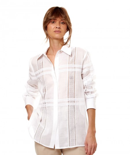 MAX MARA STUDIO SHIRT WITH GEOMETRIC À JOUR EMBROIDERY TEQUILA WHITE