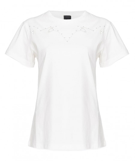 PINKO T-SHIRT WITH TRIBAL RODEO-STYLE EMBROIDERY VANILLA SKY WHITE