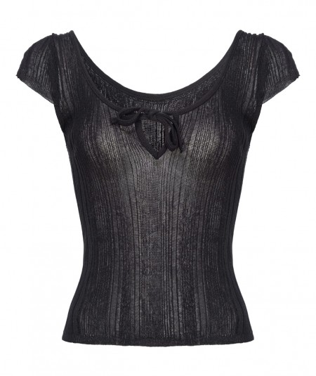 PINKO RIBBED TOP WITH FRINGES AND CUT OUT VENOM BLACK