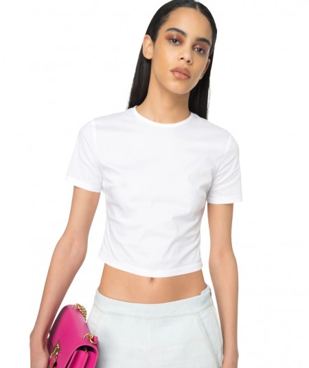 PINKO TOP CROPPED IN TECNO POPELINE WANTED BIANCO
