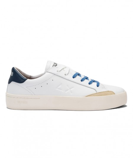 SUN68 TRAINERS TENNIS STREET LEATHER Z34140 WHITE NAVY BLUE