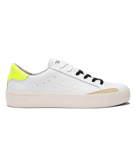SUN68 TRAINERS TENNIS STREET LEATHER Z34140 WHITE FLUO YELLOW