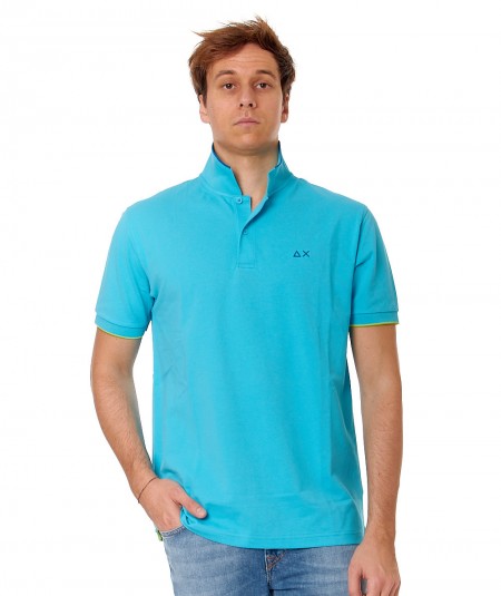 SUN68 POLO WITH SMALL STRIPE ON COLLAR A34113 TURQUOISE