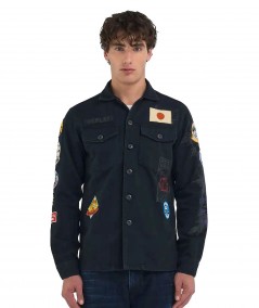REPLAY JACKET COTTON SATIN WITH POCKETS AND PATCHES M8825P.000.84024 BLACKBOARD