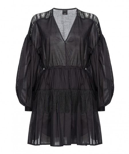 PINKO SHORT MUSLIN DRESS WITH FRINGES BAARIA BLACK