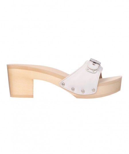 SCHOLL WOODEN AND LEATHER HEEL PESCURA IBIZA F294521065 WHITE