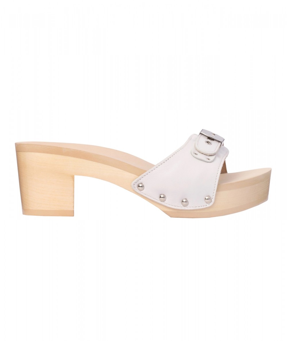 SCHOLL WOODEN AND LEATHER HEEL PESCURA IBIZA F294521065 WHITE
