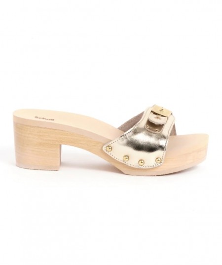 SCHOLL WOODEN AND METALLISED LEATHER HEEL PESCURA IBIZA F314262329 GOLD