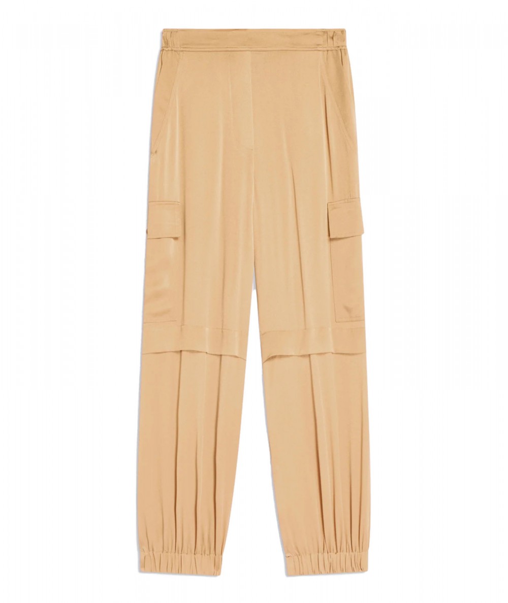 SEMICOUTURE SATIN CARGO TROUSERS Y4SM19 BEIGE