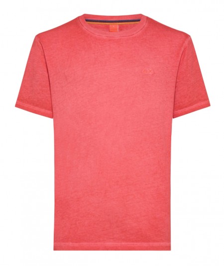 SUN68 BEACH T-SHIRT GIROCOLLO SPECIAL DYED T34145 LAMPONE