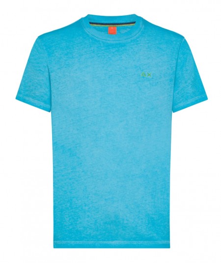 SUN68 BEACH T-SHIRT CREW-NECK SPECIAL DYED T34145 TURQUOISE