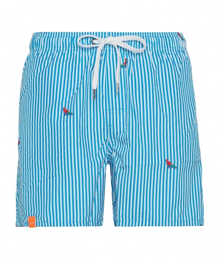SUN68 BEACH SHORTS STRIPED WITH PRINT H33120 WHITE TURQUOISE
