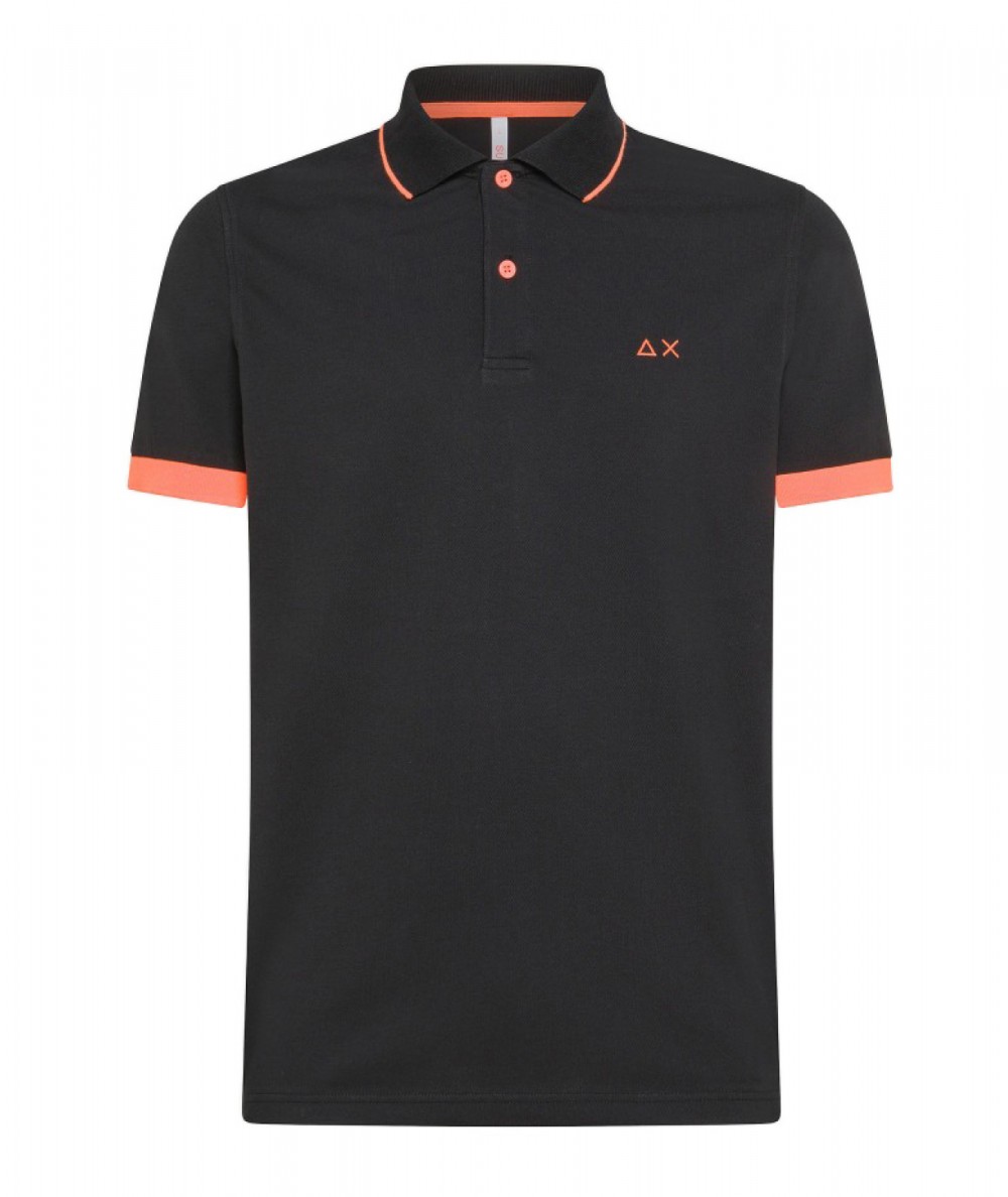 SUN68 POLO WITH SMALL FLUO STRIPE ON COLLAR A34120 BLACK