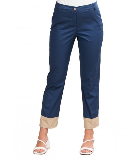 VICARIO CINQUE TROUSERS WITH CONTRASTING TURN-UPS PENNI BLUE BEIGE