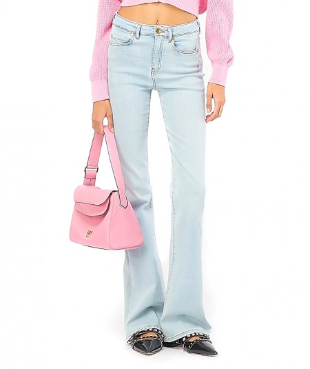 PINKO FLARE-FIT JEANS IN POWER STRETCH DENIM FLORA BABY BLUE