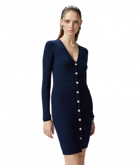 PINKO RIBBED KNITTED DRESS RISERVA DARK BLUE