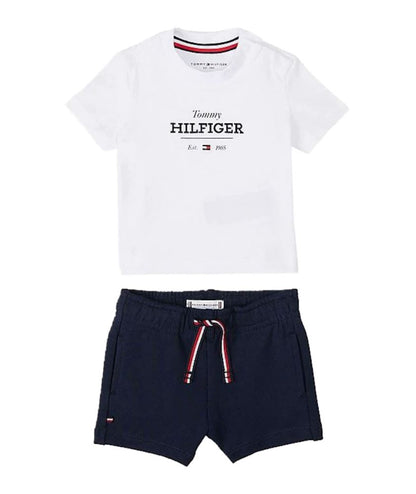 Tommy Hilfiger Logo T-Shirt and Bermuda Shorts Set KN0KN02047 White and Blue