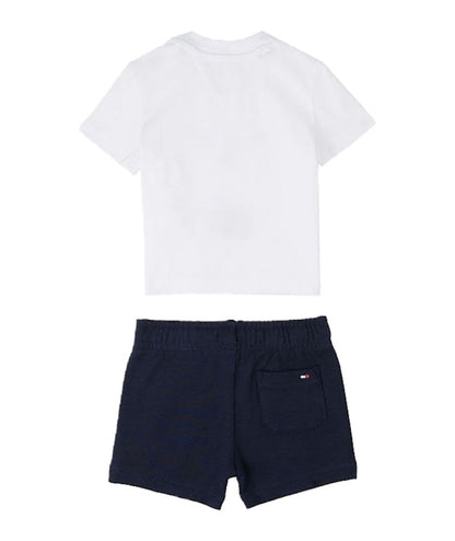 Tommy Hilfiger Logo T-Shirt and Bermuda Shorts Set KN0KN02047 White and Blue