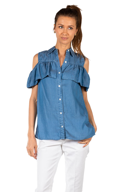 MICHAEL KORS BLUSA MS84L7J5FS IN CHAMBRAY CON SPALLE SCOPERTE