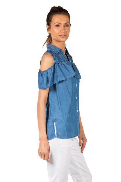 MICHAEL KORS BLUSA MS84L7J5FS IN CHAMBRAY CON SPALLE SCOPERTE