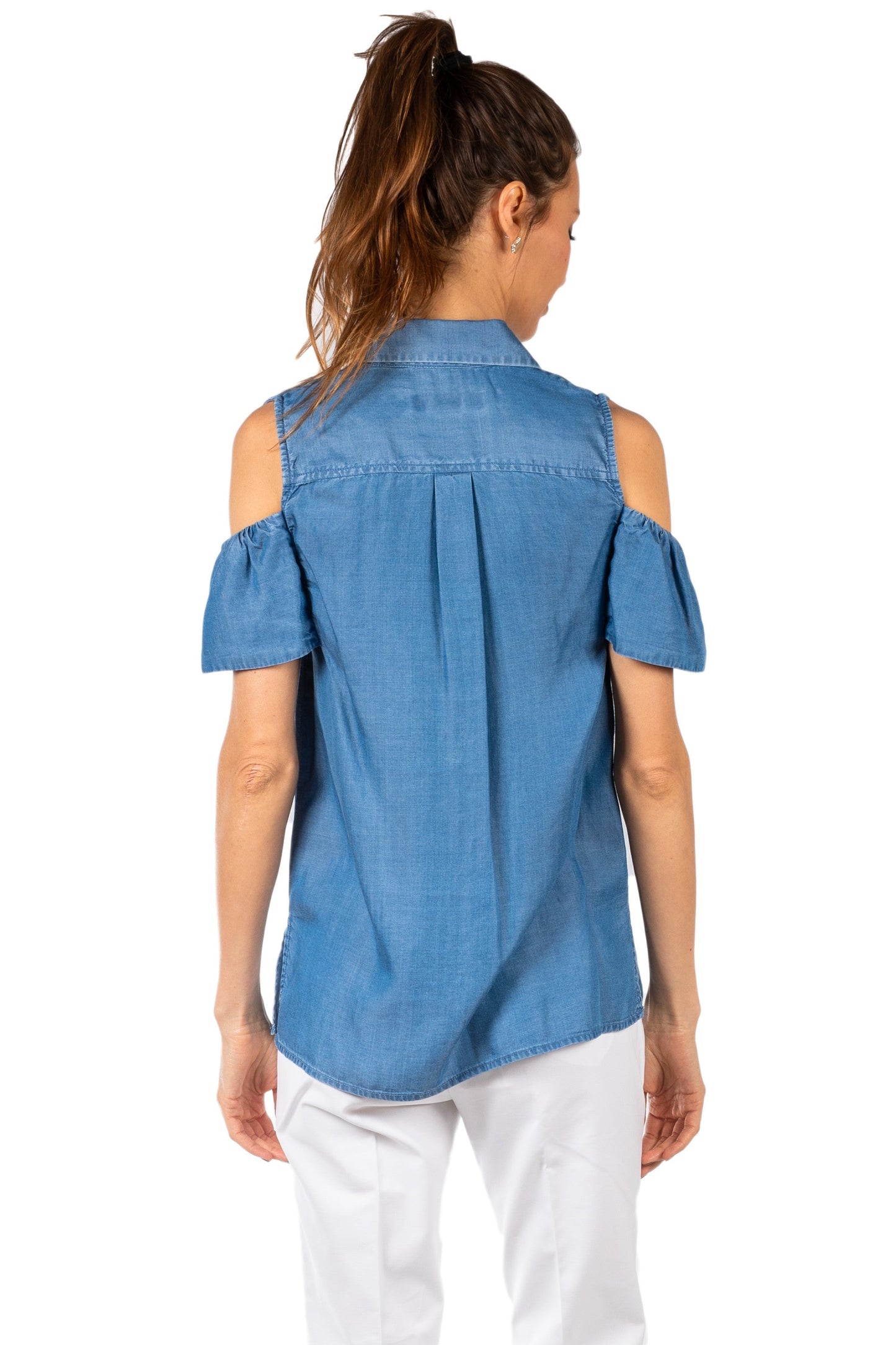 MICHAEL KORS BLUSA MS84L7J5FS IN CHAMBRAY CON SPALLE SCOPERTE