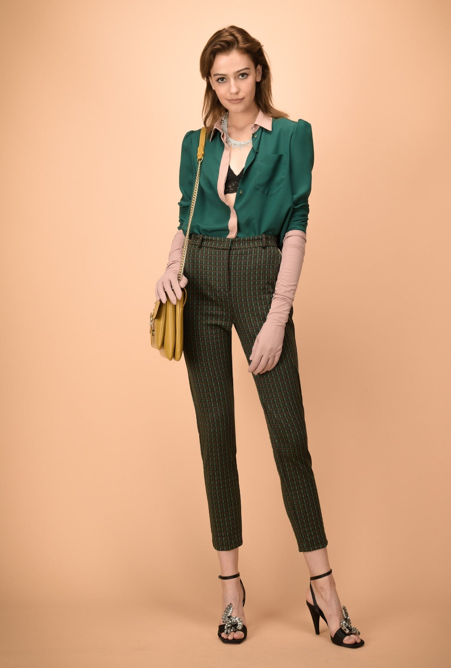 PINKO BELLA 2 SL0 PANTALONE JACQUARD VERDE