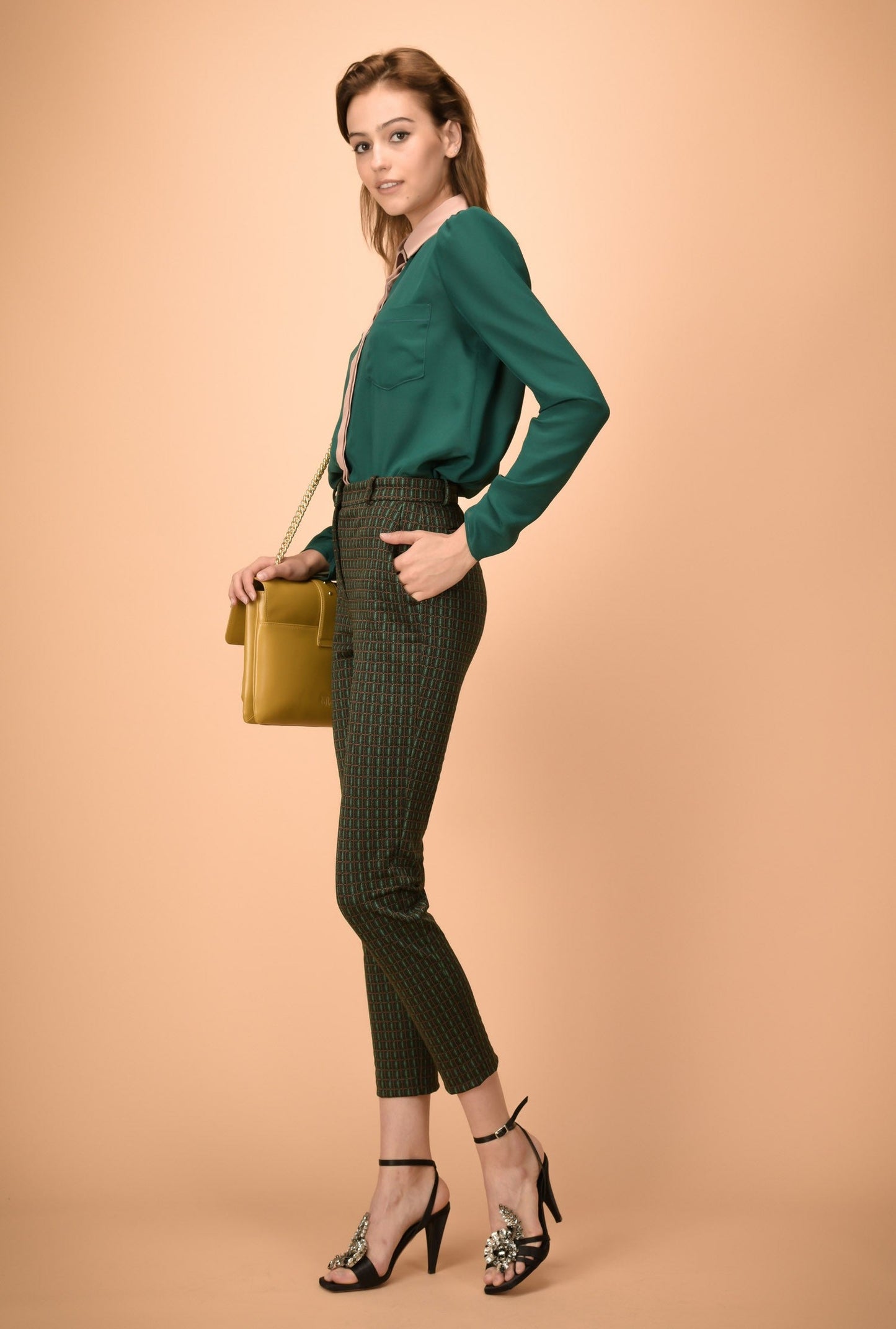 PINKO BELLA 2 SL0 PANTALONE JACQUARD VERDE