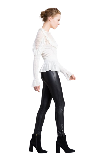 TWINSET LEGGINGS ECOPELLE CON PERLE TA8393 NERO