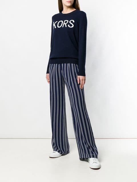 MICHAEL KORS PANTALONI PALAZZO RIGATI MH83GUZAFL BIANCO E BLU