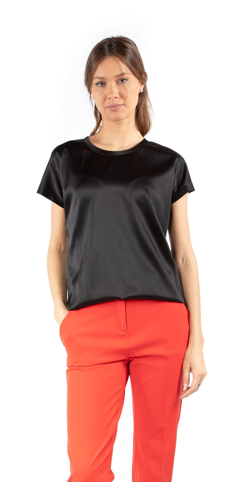 PINKO FARISA T-SHIRT IN SATIN STRETCH NERO