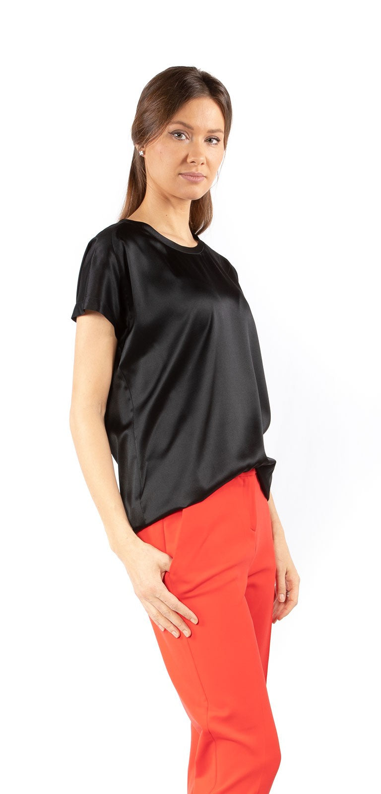 PINKO FARISA T-SHIRT IN SATIN STRETCH NERO