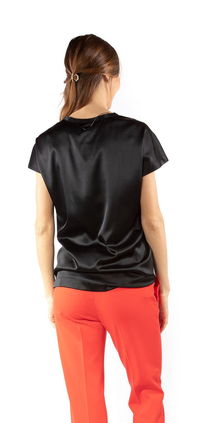 PINKO FARISA T-SHIRT IN SATIN STRETCH NERO