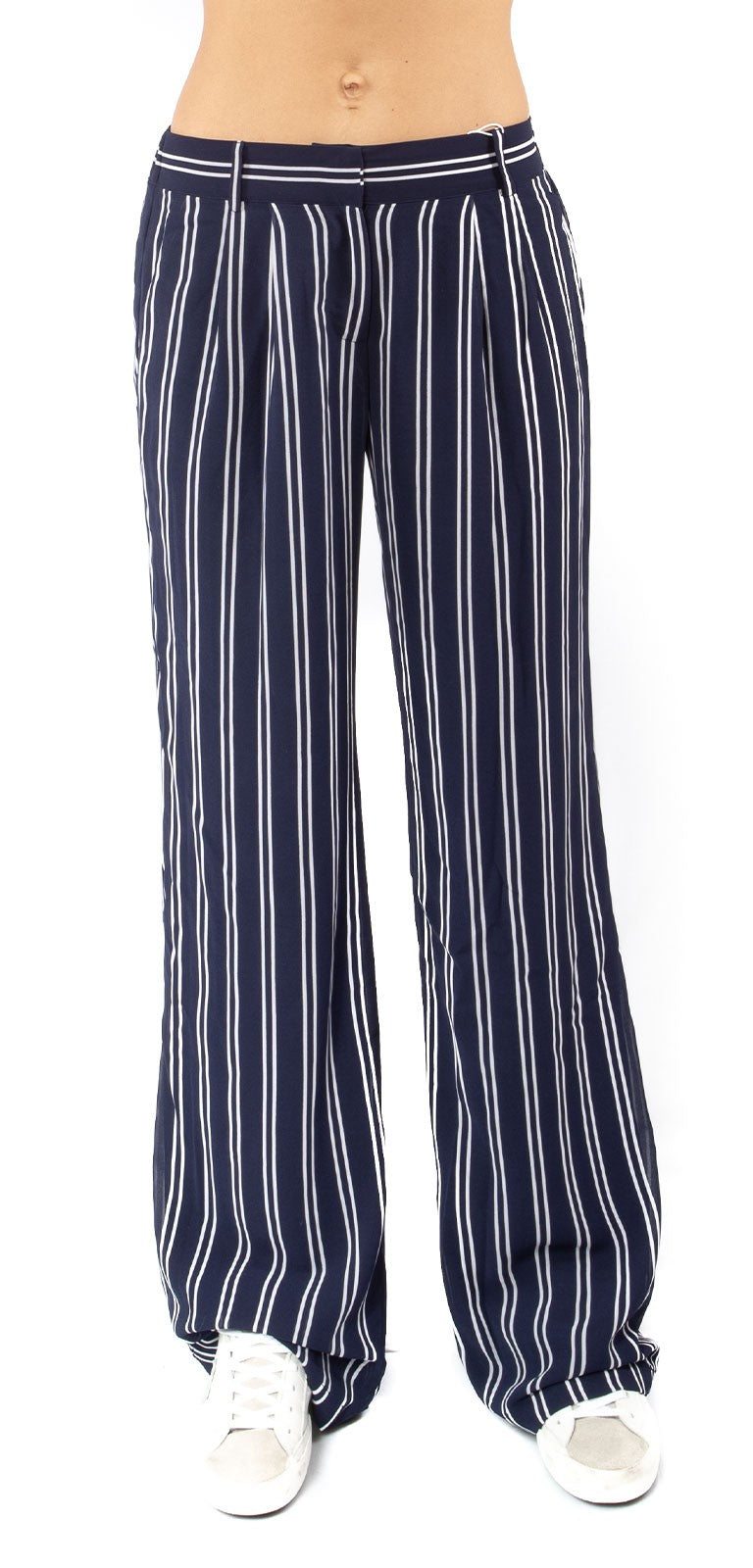 MICHAEL KORS PANTALONI PALAZZO RIGATI MH83GUZAFL BIANCO E BLU