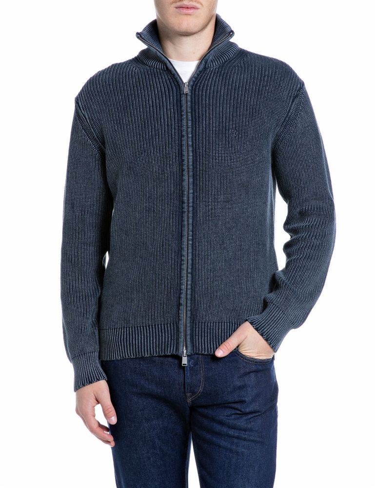 REPLAY Maglione in Cotone Full Zip UK00AV.000.7246IG Blu