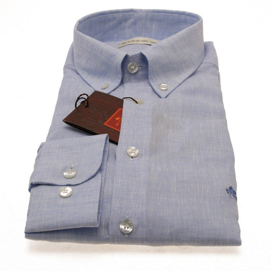 ETRO CAMICIA SLIM FIT IN LINO 1K964 6700 AZZURRO