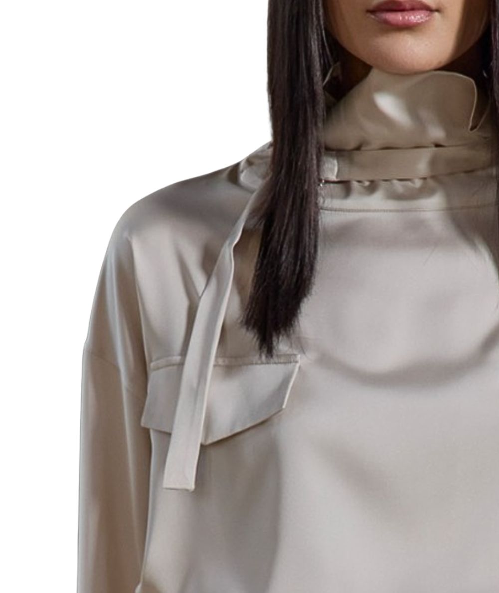 D.Exterior Camicia in Raso con Tasche e Fibbie 61705 Gesso