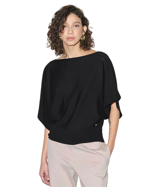 Kaos Fashion Maglia Maniche Corte a Pipistrello RI1NT025 Nero