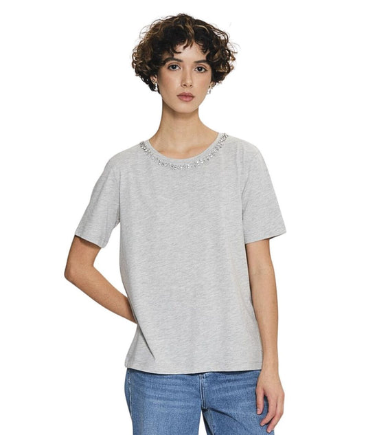 Kaos Jeans T-shirt con Cabochon RIJDK001 Grigio Medio Melange
