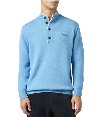 MC2 SAINT BARTH MAGLIONE A COLLO ALTO CON ABBOTTONATURA DORIAN AZZURRO