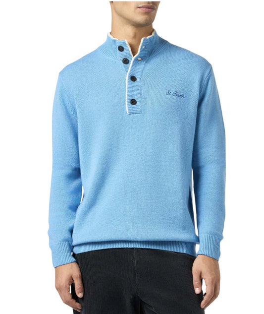 MC2 SAINT BARTH MAGLIONE A COLLO ALTO CON ABBOTTONATURA DORIAN AZZURRO