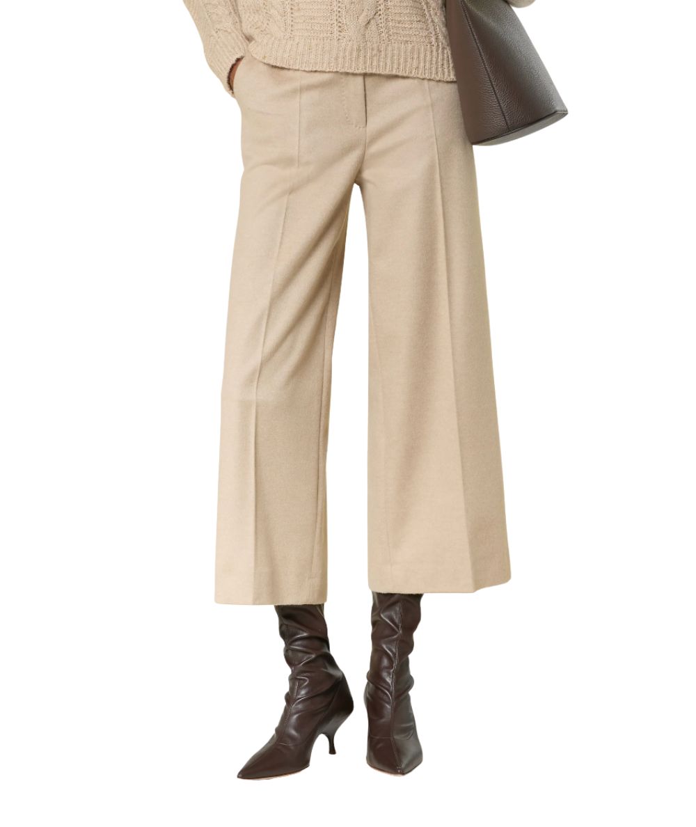 Max Mara Studio Pantaloni in Drap di Lana Marengo Beige