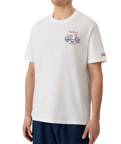 Mc2 Saint Barth Crewneck T-shirt with Vespa Embroidery Weekend T-Shirt Man White