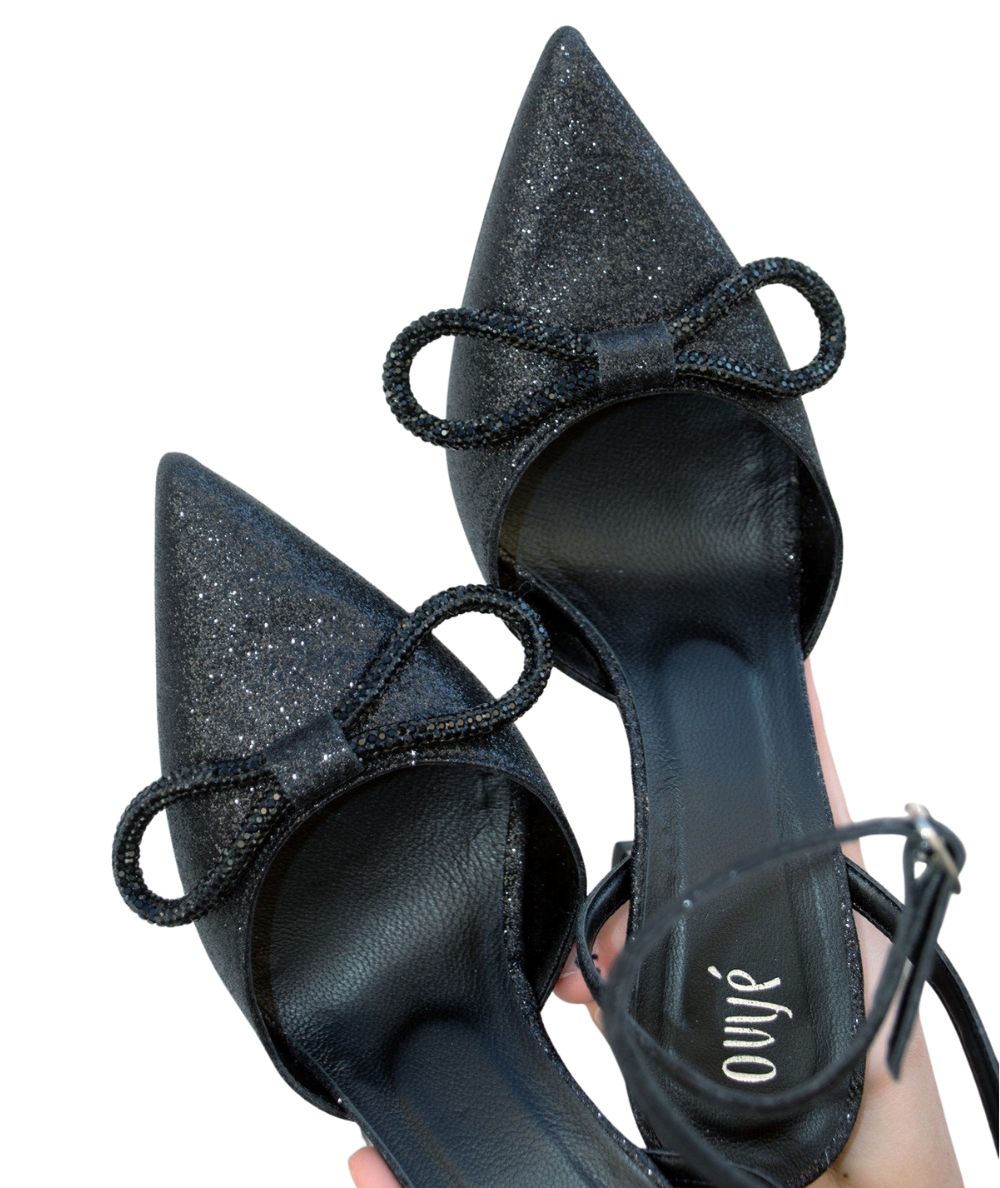 OVYE' DECOLLETE' MARLYN GLITTER CON TACCO 9 CM NERO