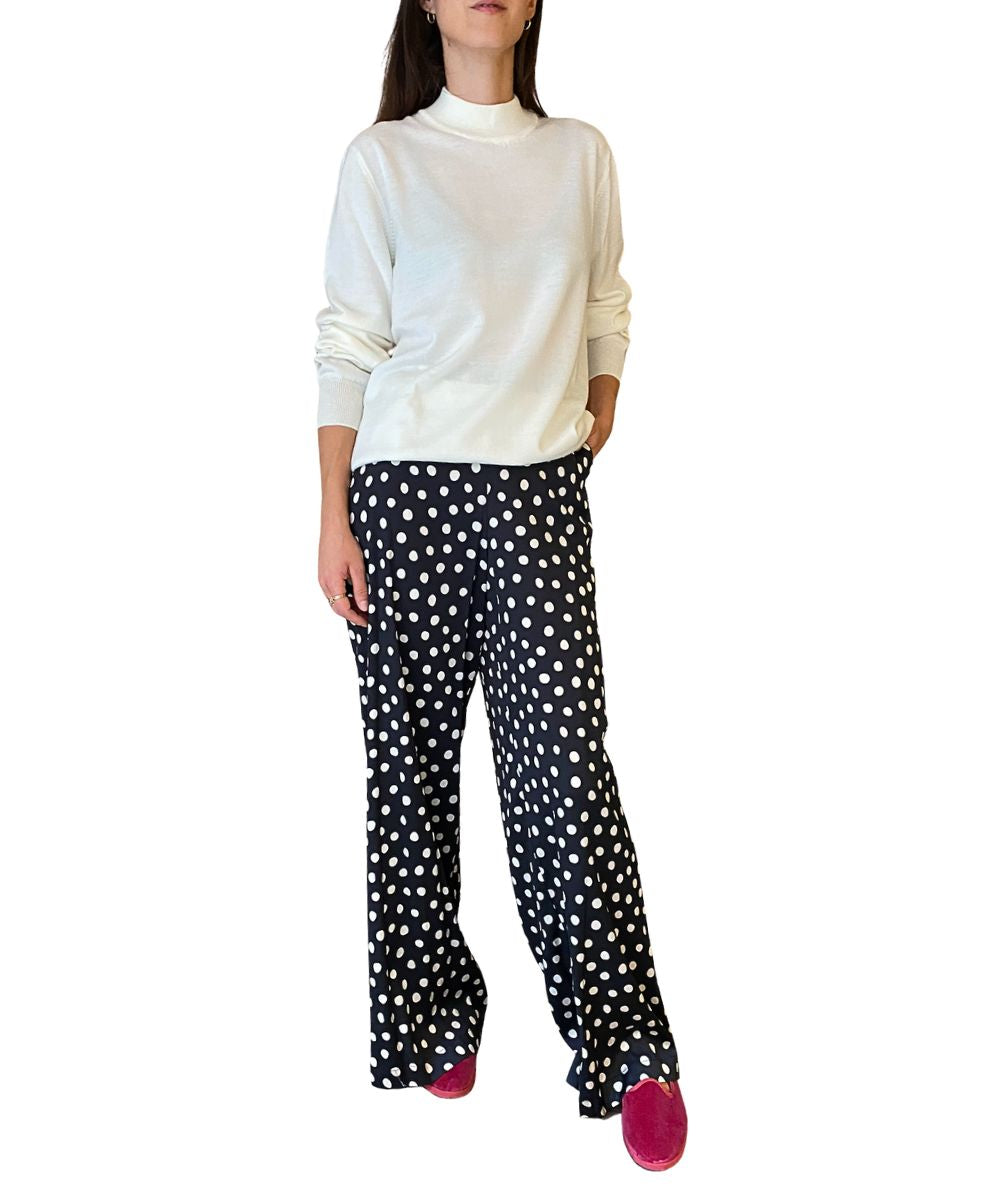 Shirtaporter Pantalone in Fantasia Pois TR3799 Bianco e Nero