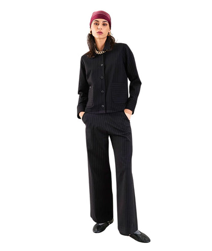 Vicario Cinque Pantalone a Gamba Larga Gessato PADOVATL3057 Nero