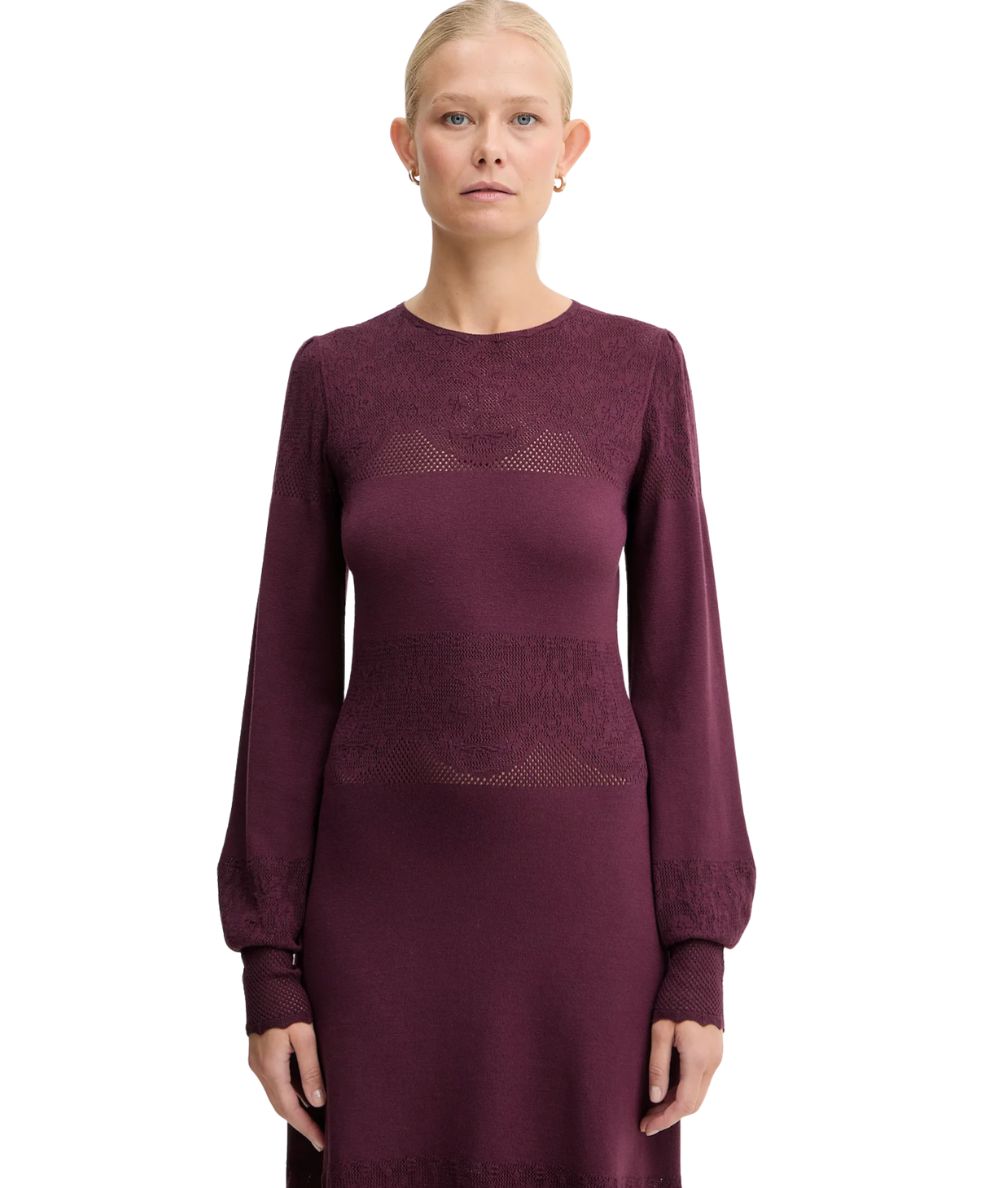 Twinset Mesh and Lace Dress 252TP3083 Burgundy 05609