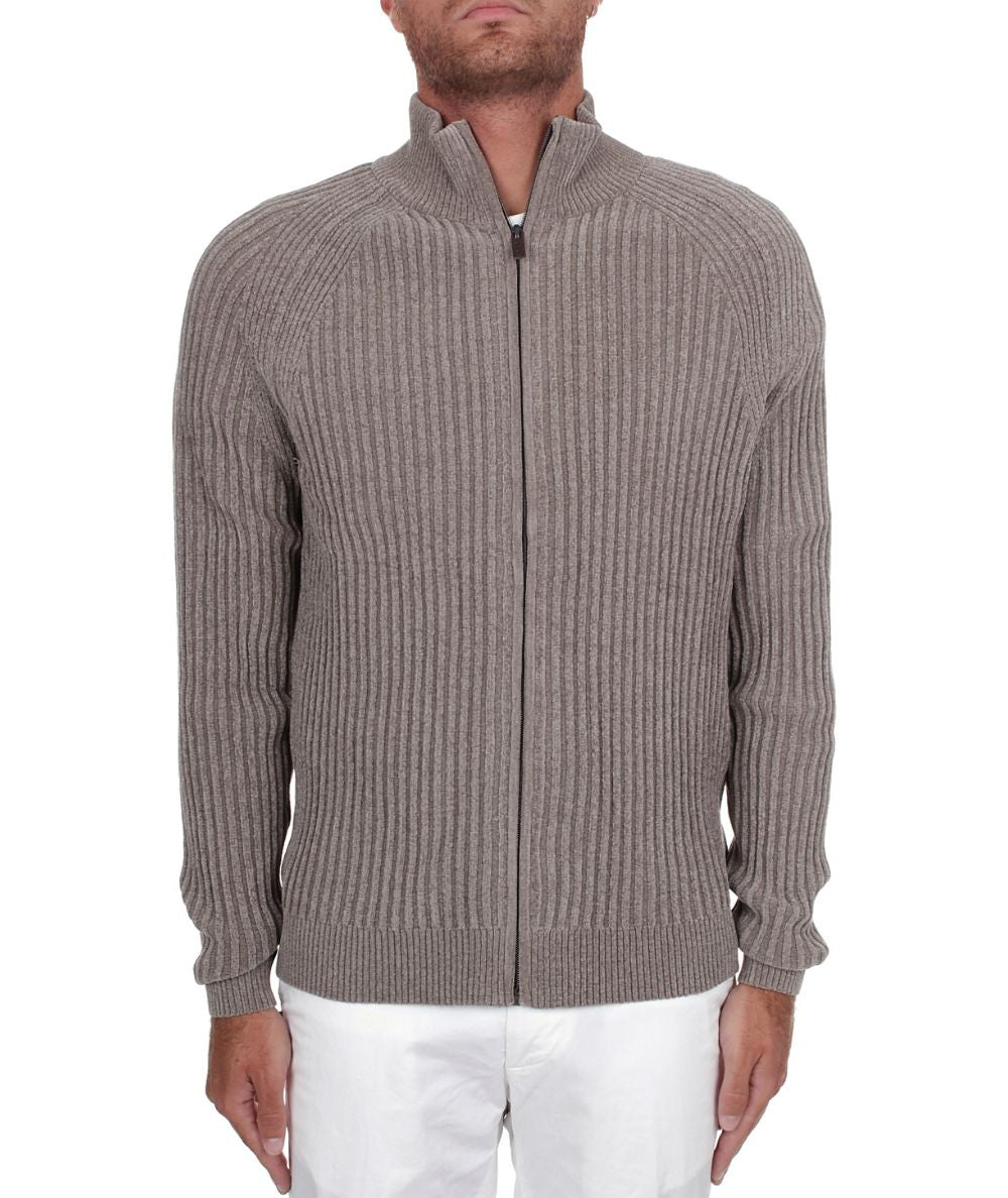 RRD MAGLIA A COLLO ALTO VELVET RAVE FULL ZIP W24139 GRIGIO TORTORA