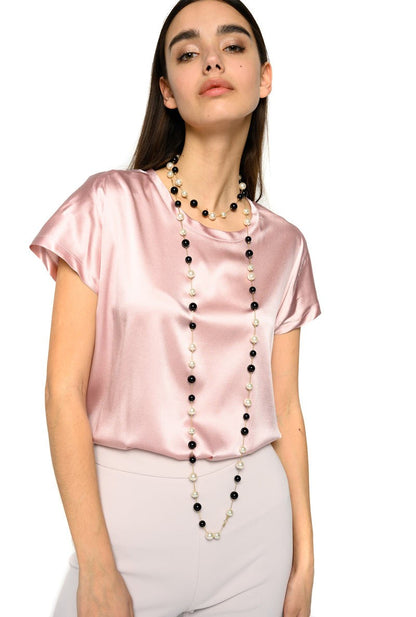 PINKO FARISA T-SHIRT IN SATIN STRETCH ROSA