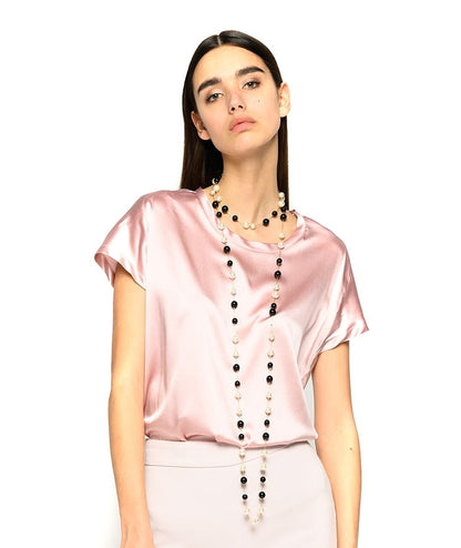 PINKO FARISA T-SHIRT IN SATIN STRETCH ROSA